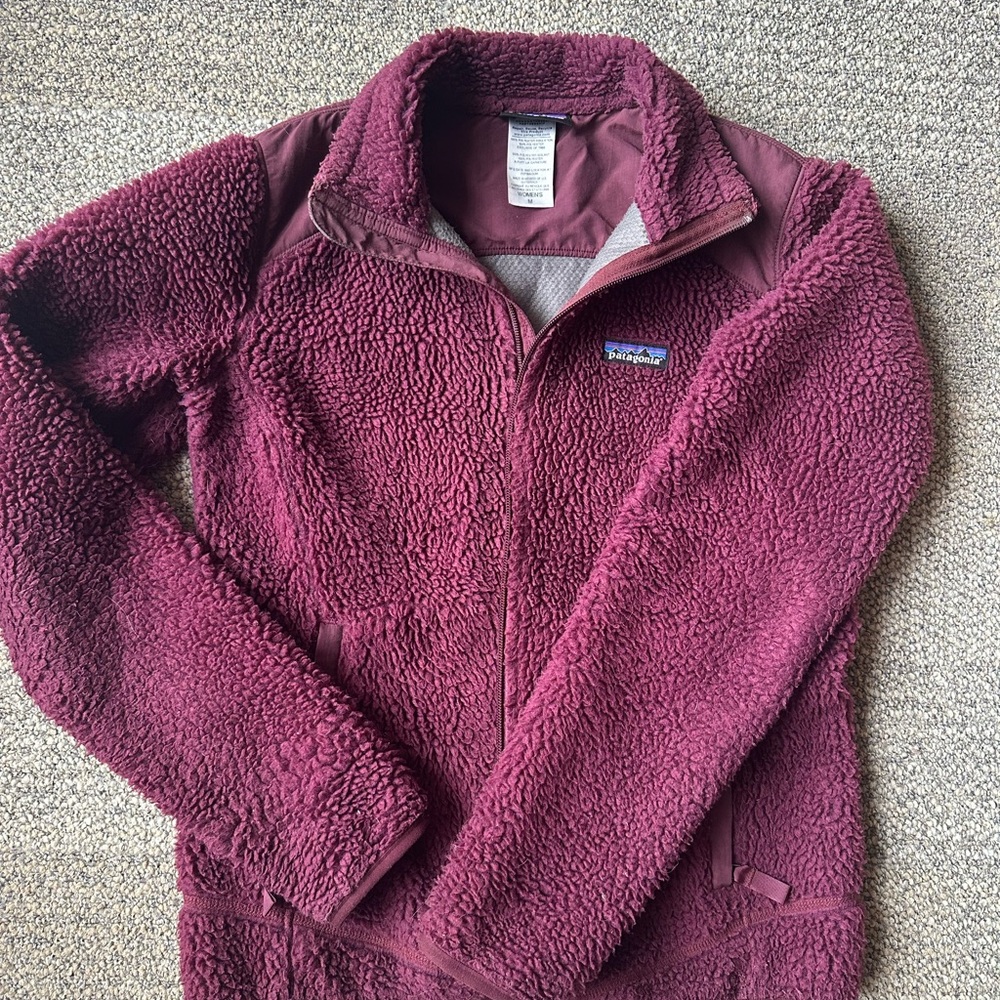 Patagonia Women Medium Retro X Full Zip Fleece Jacket Burgundy Deep Pile Wine